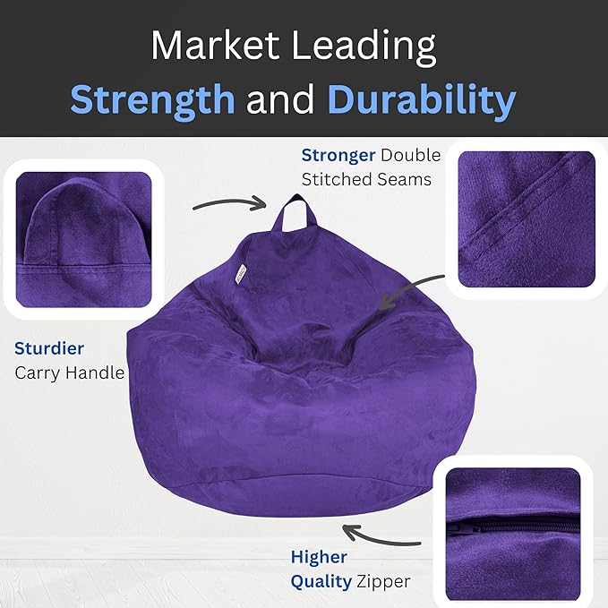 Bean Bag Chair Cover 3.5 ft (No Filler) | XL Stuffed Animal Storage | Double Stitched | Long Durable Zipper | Premium Microsuede… - LeafyLoom