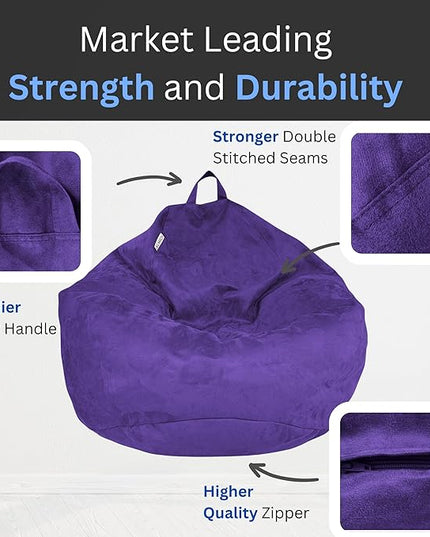 Bean Bag Chair Cover (No Filler) | Fur Resistant Microsuede | Adult Size | Stuffed Animal Storage for Kids Or Adults | Double Stitched | Durable Zipper | Soft Premium - LeafyLoom