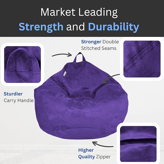 Bean Bag Chair Cover (No Filler) | Fur Resistant Microsuede | Adult Size | Stuffed Animal Storage for Kids Or Adults | Double Stitched | Durable Zipper | Soft Premium - LeafyLoom