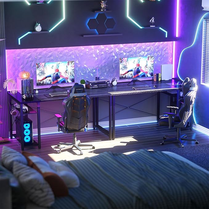 39.4'' Gaming Desk, 39 Inches Computer Desk with Storage, Small Desk for Small Space, Simple Study Student Writing Desk, Laptop Table for Home Office, Grey and Black - LeafyLoom