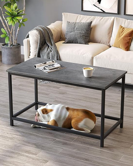 SAYGOER Small Rectangular Coffee Table Simple Modern Open Design Minimalist Center Table for Living Room Small Spaces, Easy Assembly, 31.5 x 15.7 x 17.7, Gray Black - LeafyLoom