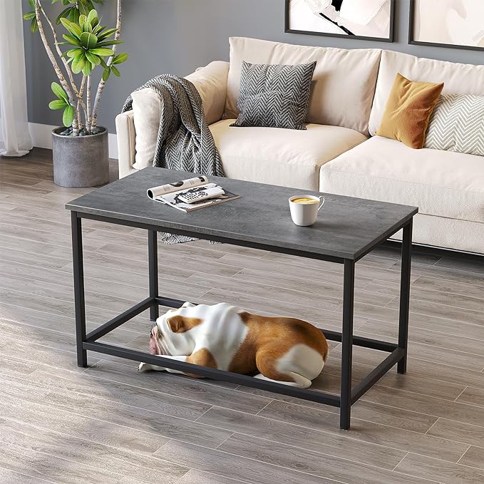 SAYGOER Small Rectangular Coffee Table Simple Modern Open Design Minimalist Center Table for Living Room Small Spaces, Easy Assembly, 31.5 x 15.7 x 17.7, Gray Black - LeafyLoom