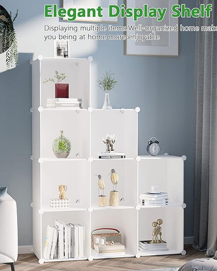 C&AHOME Cube Storage, 9-Cube Bookshelf, Plastic Closet Cabinet Organizer, DIY Stackable Bookcase, Modular Shelving Units Ideal for Home, Office, Kids Room, 36.6" L x 12.4" W x 48.4" H Milky UPCS09M - LeafyLoom