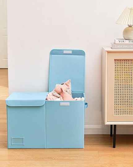 GRANNY SAYS Toy Chest with Lids, Foldable Toy Storage Organizer with Handles, Stuffed Animal Storage for Nursery Room Playroom, Living Room, Large Toy Box for Boys and Girls, Light Blue - LeafyLoom