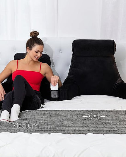 Husband Pillow XXL Cover Only Black, Cozy Microfiber Bed Rest Pillow Cover with Arms - Array of Colors - Generous Side and Back Pockets for Your Favorite Comfy Reading Pillow - LeafyLoom
