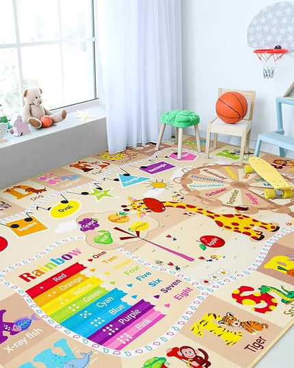 Chicrug Educational Kid Area Rug for Playroom, 4x6 Feet TPR Non Slip Kids Classroom Carpet Rug for Learning ABC Animal, Shape Color Fruit, Washable Play Mat Rug for Children Nursery Toddler Room Decor - LeafyLoom