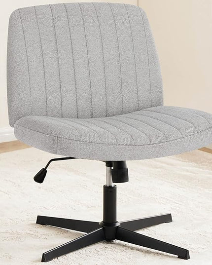 OLIXIS Cross Legged Armless Wide Adjustable Swivel Padded Home Office Desk Chair, Grey - LeafyLoom