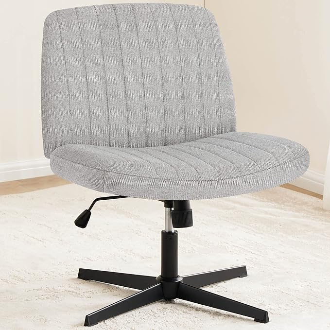 OLIXIS Cross Legged Armless Wide Adjustable Swivel Padded Home Office Desk Chair, Grey - LeafyLoom