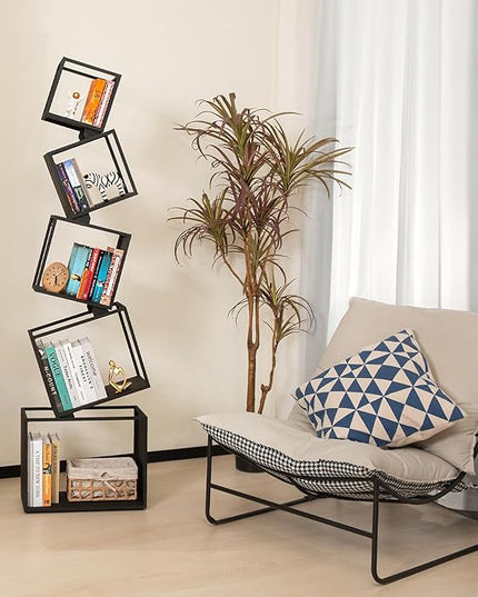 Bookshelf, Book Shelf, 5 Tier Bookshelf, Black Bookshelf, 67'' Tall, Modern Bookshelf for Books/CDs/Home Decor, Bookcase for living room, dining room, bedroom, nursery room - LeafyLoom