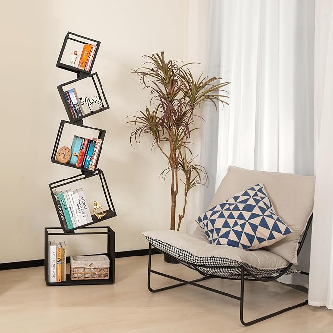 Bookshelf, Book Shelf, 5 Tier Bookshelf, Black Bookshelf, 67'' Tall, Modern Bookshelf for Books/CDs/Home Decor, Bookcase for living room, dining room, bedroom, nursery room - LeafyLoom