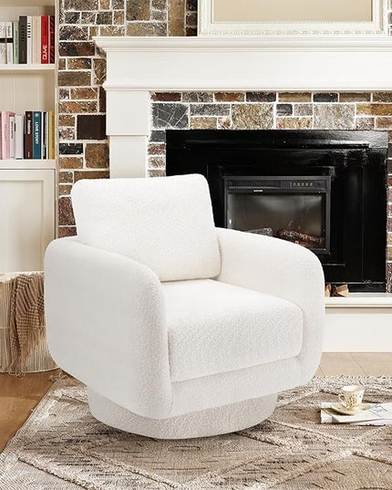 COLAMY Swivel Accent Chairs for Living Room, 32Inches Wide Upholstered Armchair with Plush Back Pillow, Modern Sofa Corner Barrel Chair for Nursery/Living Room/Bedroom-White - LeafyLoom