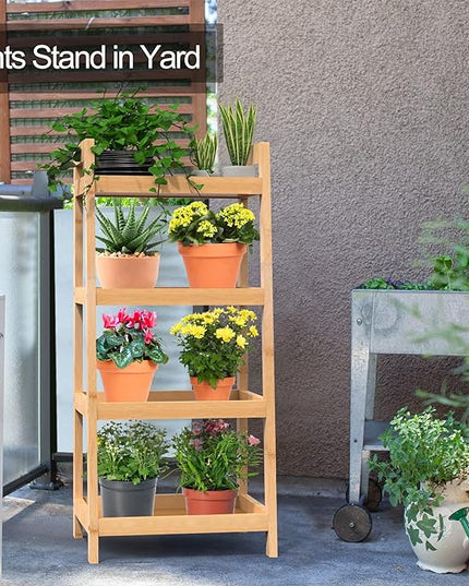 Bamboo Bookshelf, 4 Tier Ladder Shelf, Freestanding Storage Shelf Rack for Bathroom, Kitchen, Living Room - LeafyLoom
