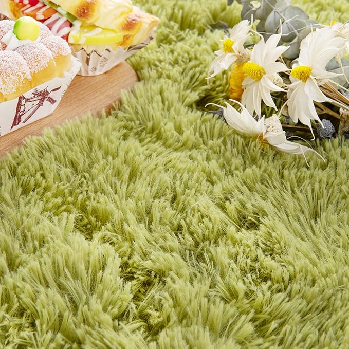 Noahas Ultra Soft Fluffy Bedroom Rugs Kids Room Carpet Modern Shaggy Area Rugs Home Decor 2.6' X 5.3', Green - LeafyLoom