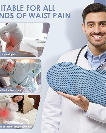 Lumbar Support Pillow Ergonomic Memory Foam, Relieve Back Pain, CMFY Breathable & Detachable & Washable, Perfect for Office Chairs, Car Seats, Beds (Blue) - LeafyLoom