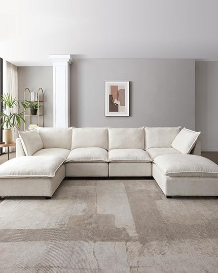 Free Combination Extra Wide Convertible Modular Sectional Sofa with Movable Ottoman Sets,6 Seater Oversized Reversible Corner Couch with Thicked Cushion & Detackable Backrest for Living Room - LeafyLoom