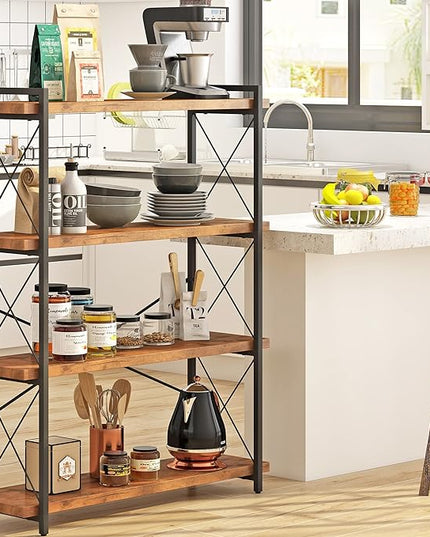 HCHQHS Bookshelf, 4-Tier Industrial Bookcase, Rustic Open Book Shelf, Freestanding Tall Bookshelves with Metal Frame - LeafyLoom