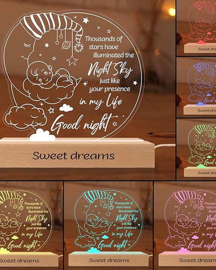 ARTSYWIX Gifts for Kids, Good Night 3D Illusion Lamp LED Wooden Base USB Powered Acrylic Night Light, Gifts for Baby Son Daughter from Parent, Gift for Birthday Holiday Thanksgiving Bedroom Décor - LeafyLoom