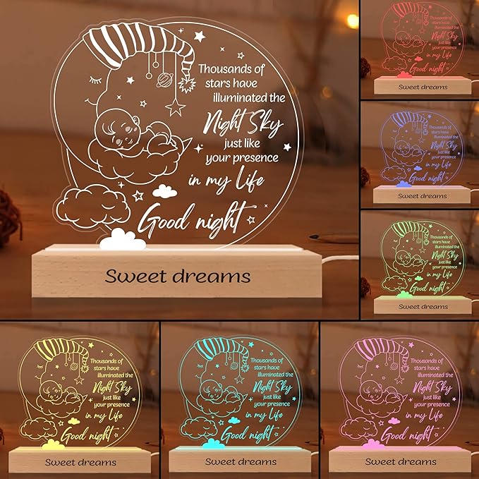 ARTSYWIX Gifts for Kids, Good Night 3D Illusion Lamp LED Wooden Base USB Powered Acrylic Night Light, Gifts for Baby Son Daughter from Parent, Gift for Birthday Holiday Thanksgiving Bedroom Décor - LeafyLoom