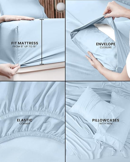Utopia Bedding King Bed Sheets Set - 4 Piece Bedding - Brushed Microfiber - Shrinkage and Fade Resistant - Easy Care (King, Ice Blue) - LeafyLoom
