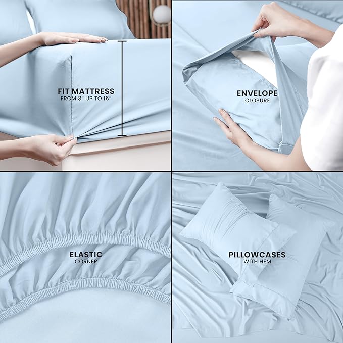 Utopia Bedding King Bed Sheets Set - 4 Piece Bedding - Brushed Microfiber - Shrinkage and Fade Resistant - Easy Care (King, Ice Blue) - LeafyLoom