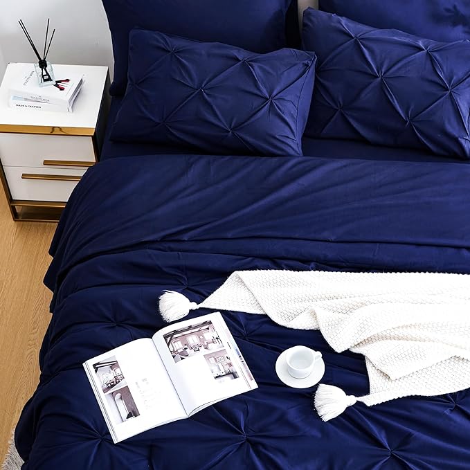Ubauba 7pc Bed Comforter Set Queen Size, 7 Piece Dark Blue Bedding Sets with Comforters and Sheets, Royal Blue Soft and Fluffy Bed in a Bag Set (Navy,Queen) - LeafyLoom