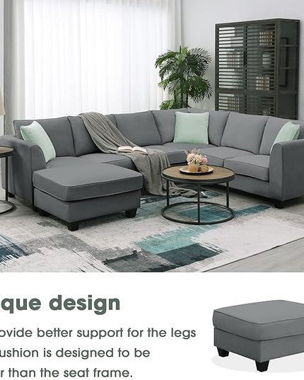 93" Sectional Couch with Vertical Stripes-Armless Modular Sofa with Convertible Ottomans, Freely Combinable Sectionals for Living Room, Apartment - LeafyLoom