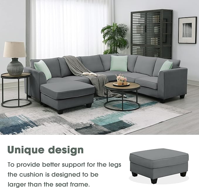 93" Sectional Couch with Vertical Stripes-Armless Modular Sofa with Convertible Ottomans, Freely Combinable Sectionals for Living Room, Apartment - LeafyLoom