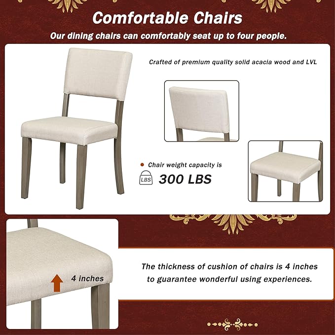 5-Piece Retro Round Dinette Sets Kitchen Dining Table with Curved Trestle Style Legs, 4 Upholstered Chairs, for Diningroom Living Room, Easy to Assemble, Taupe - LeafyLoom