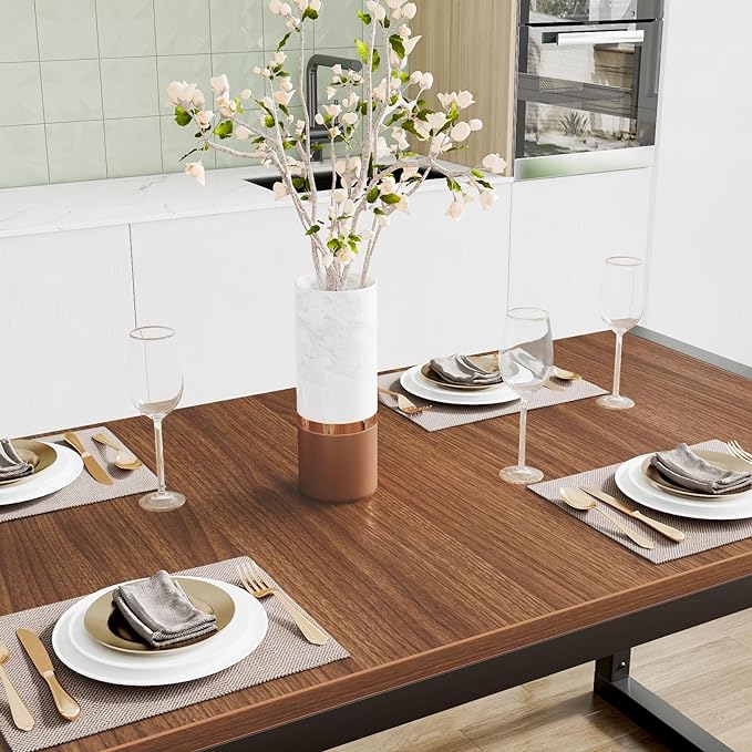SHA CERLIN 3-Piece Dining Table Set with 2 Benches, Rustic Kitchen Table Set for 4-6, Space-Saving Dinette, Sturdy Structure, Easy Assemble, Walnut/Black - LeafyLoom