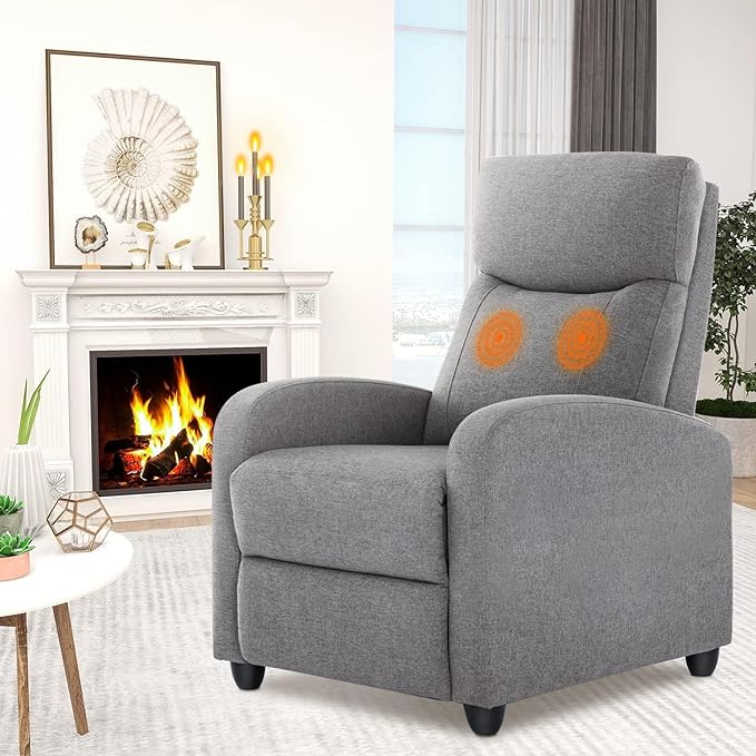 Sweetcrispy Recliner Chair for Adults, Massage Fabric Small Recliner Home Theater Seating with Lumbar Support, Adjustable Modern Reclining Chair with Padded Seat Backrest for Living Room (Deep Grey) - LeafyLoom