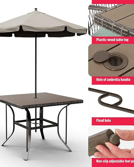 Pamapic 5 Piece Patio Dining Set, Green, Weather Resistant PE Rattan Table and Chairs, Comfortable Cushions, Easy Maintenance - LeafyLoom