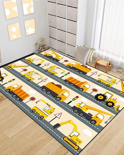 Construction Rug Car Rug Construction Rugs for Boys Room Cartoon Truck Area Rug Construction Play Mat Car Rug for Boys Room Construction Decor for Boys Room 5'×7' - LeafyLoom