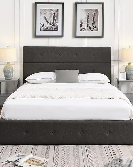 Queen Size Lift Up Storage Bed/Modern Upholstered Platform Bed Frame/Hydraulic Storage/No Box Spring Needed/Wood Slats Support - LeafyLoom