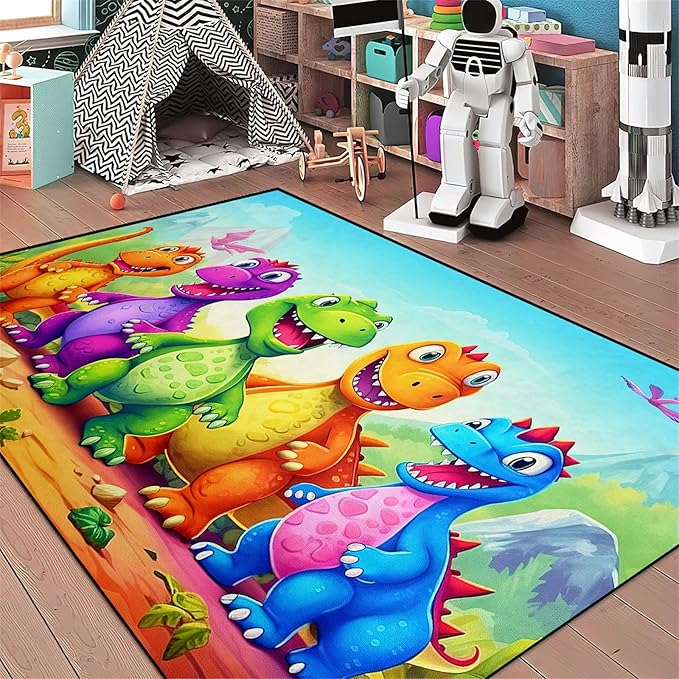 Dinosaur Carpet for Boys Room - Dinosaur Rugs for Boys Bedroom Cartoon Dinosaur Rug Kids Rugs for Bedroom Cute Dinosaur Area Rug for Living Room Bedroom Kids Room,3'×5' - LeafyLoom