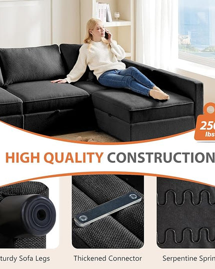 Sweetcrispy Convertible Sectional Sofa Couch, 5 Seat Sofa Set with Storage for Living Room, L-Shaped Modern Modular Sofa Sleeper with Ottoman, Comfy Sofa Couch with Extra Deep Seats, Grey - LeafyLoom