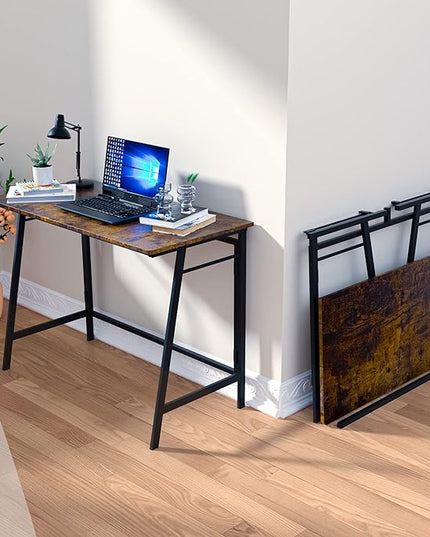 ASTARTH Folding Desk-40 Inch Writing Computer Desk, Space Saving Foldable Table, Modern Simple Style PC Table, Black Metal Frame-Home Office Desk, No Assembly Required, Rustic Brown - LeafyLoom