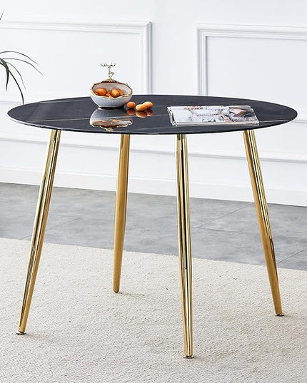 NicBex 40Inch Round Dining Table,Modern Kitchen Table with Imitation Marble Tabletop and Golden Metal Legs for 2 to 4,Leisure Coffee Table for Kitchen,Small Space and Living Room,Easy Clean,Black - LeafyLoom