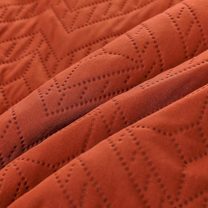 WONGS BEDDING Burnt Orange Comforter Set King Size(104“×90”),Reversible terracotta Boho Geometric Textured Bedding Comforter Sets - 3 Pieces Soft Microfiber Ultrasonic Bedding with 2 Pillow Cases - LeafyLoom
