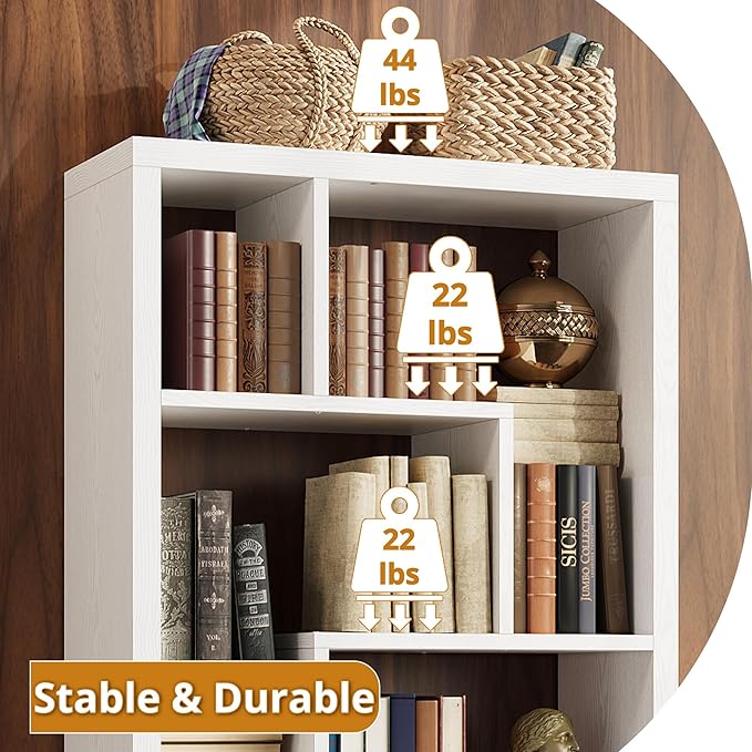 IRONCK Geometric Bookcase 6-Shelf Industrial Bookshelf White Etagere Bookcase Tall Storage Display Bookshelf with Thicken Shelf for Living Room Home Office - LeafyLoom