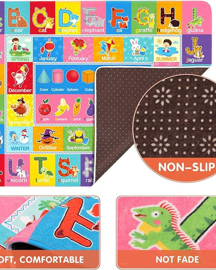 IMIKEYA Play Rugs Playroom Mat with Colorful Pattern, Playtime Collection ABC Alphabet, Seasons, Months, Fruit and Shapes Playmat Educational Rug for Kids Playroom Bedroom, 55 x 43.3 Inch - LeafyLoom