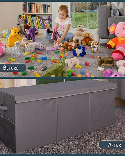 Extra Large Toy Storage Organizer with Lid - Sturdy, Collapsible Toy Chest Storage Box Design - Toys Bin with Dividers for Kids, Nursery, Bedroom, Playroom 37"x16"x14" - LeafyLoom