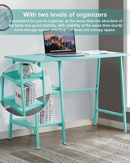 VECELO 43 Inch Computer, Writing Home Office Hutch Workstation with Shelf Storage Desk 43", Classic Blue - LeafyLoom