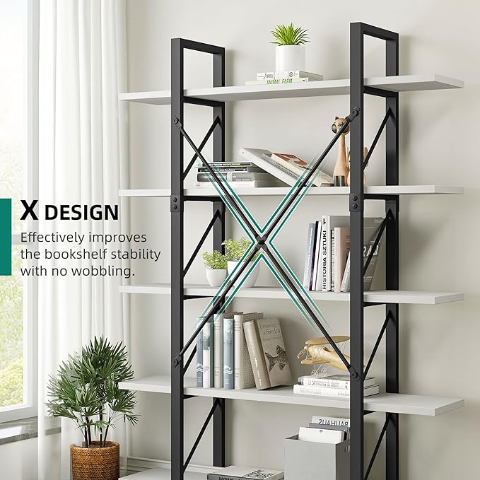 YITAHOME 5 Tier Bookshelf, Freestanding 5 Shelf Bookcases and Bookshelves, Modern Minimalist Furniture Open Display Storage Shelves Books Organizer for Living Room Bedroom Home Office, White - LeafyLoom