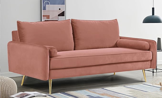 Kent Modern Sofa, European Style Velvet Living Room Furniture with Tapered Legs, Vintage Flair, and Sleek Design, Rose - LeafyLoom
