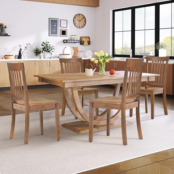 COLAMY Wooden Dining Chairs Set of 2, Spindle High Back Windsor Kitchen Side Chair, Farmhouse Dining Chairs for Kitchen and Dining Room, Light Brown - LeafyLoom