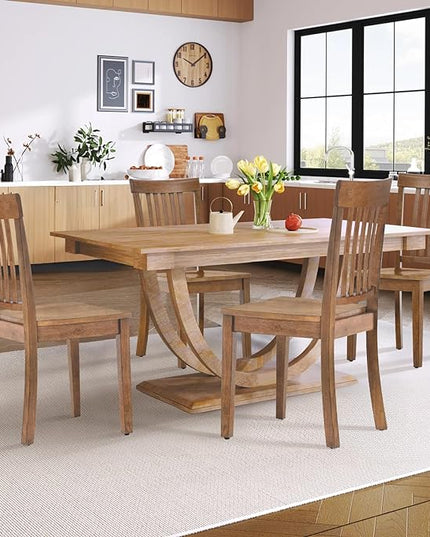 COLAMY Wooden Dining Chairs Set of 4, Spindle High Back Windsor Kitchen Side Chair, Farmhouse Dining Chairs for Kitchen and Dining Room, Light Brown - LeafyLoom