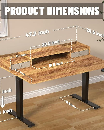 48×30 Inch Electric Standing Desk with 2 Drawers, Adjustable Height Widened Stand Up Desk with Storage Shelf, Sit to Stand Ergonomic Workstation for Home Office - LeafyLoom