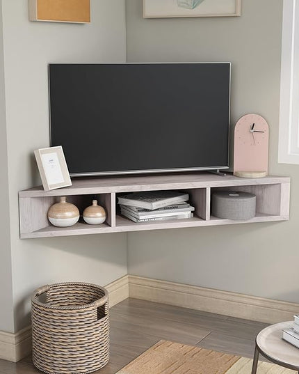 24/7 Shop at Home French 47 inch Modern TV Stand with Storage, Floating Corner Shelf for Wall, Wood Entertainment Center with Shelves for Living Room, Bedroom, Family, White Oak - LeafyLoom