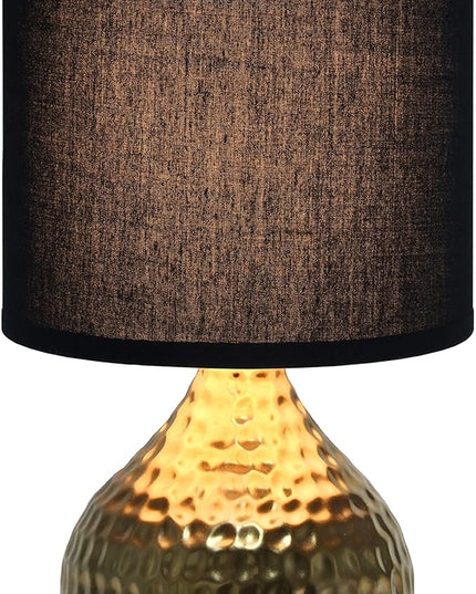 Simple Designs LT2073-GDB Mini Hammered Texture Gold Drip Table Lamp with Black Shade - LeafyLoom
