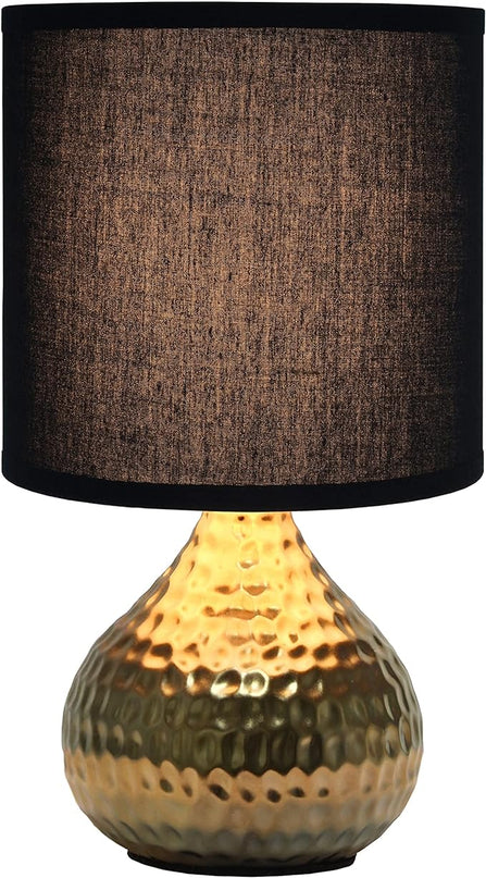 Simple Designs LT2073-GDB Mini Hammered Texture Gold Drip Table Lamp with Black Shade - LeafyLoom